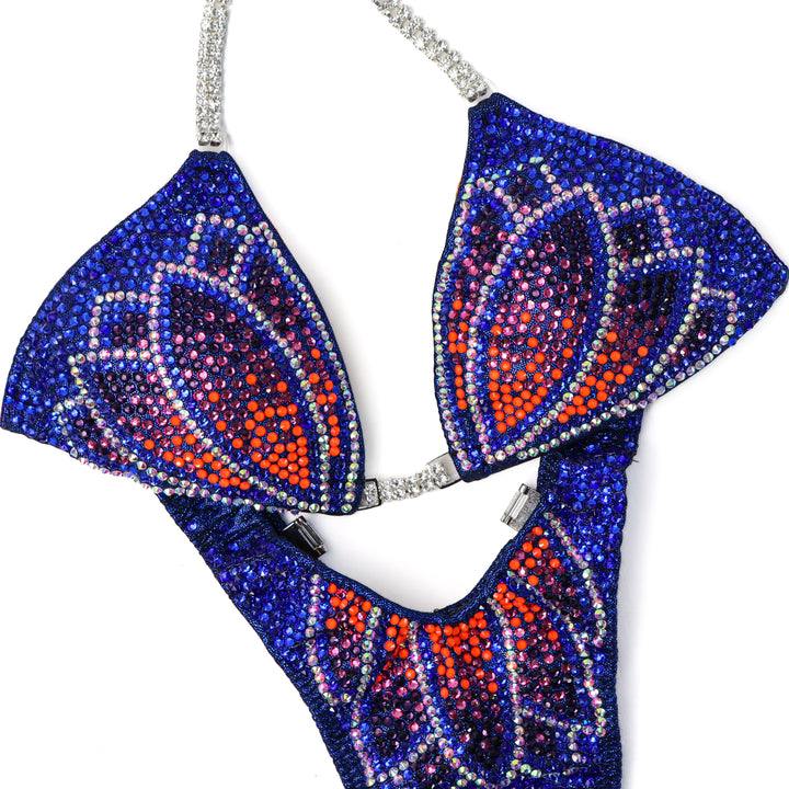 QS ST: Dark Blue Crystal Lotus. Small/Slim Figure.  Angel Competition BikinisThe best NPC Competition Suits for the Bikini Division, Fit Model Division Suits, and bodybuilding suits.