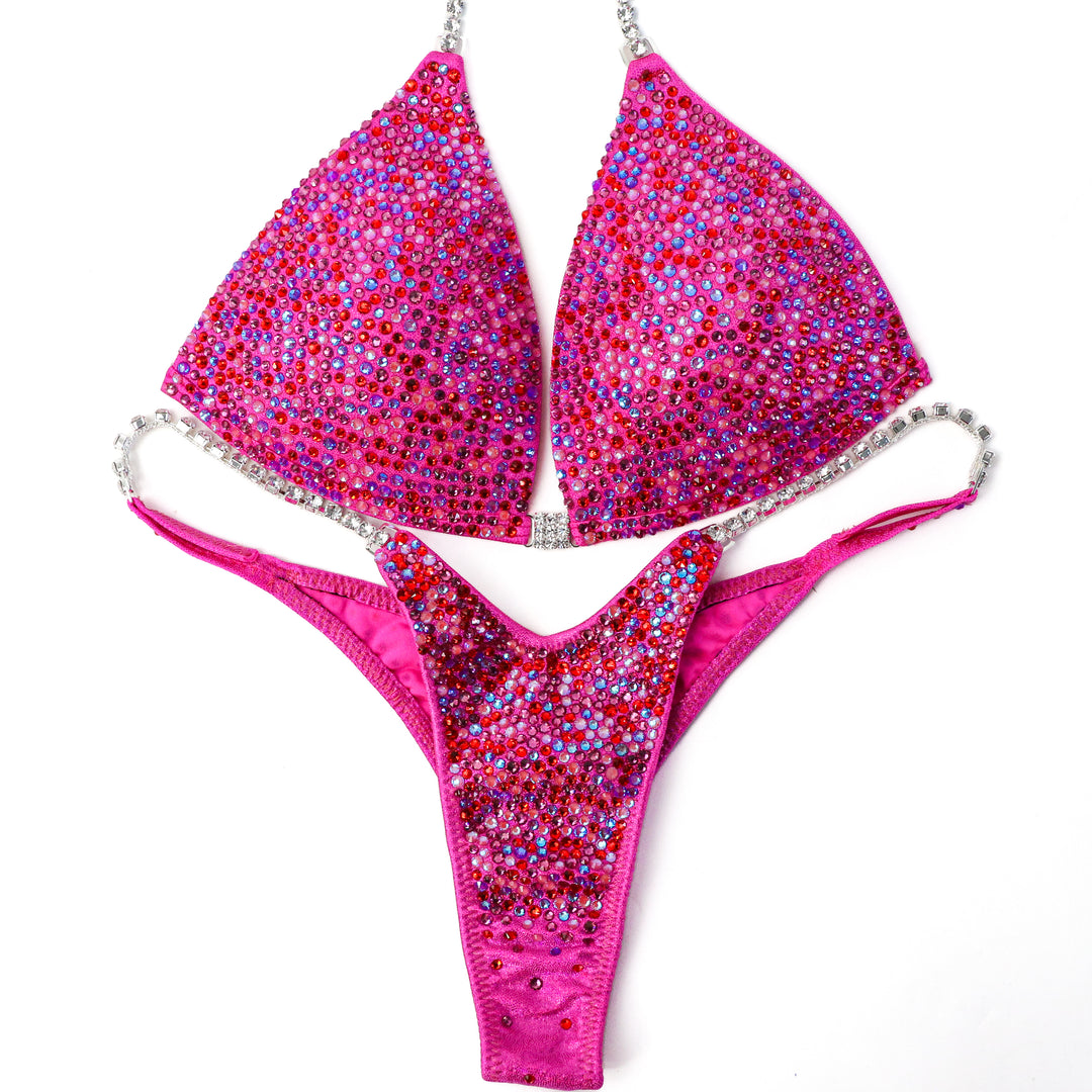 QS ST: Julia's Fuchsia Candy Radiance. Medium Molded/Wellness Pro.  Angel Competition BikinisThe best NPC Competition Suits for the Bikini Division, Fit Model Division Suits, and bodybuilding suits.