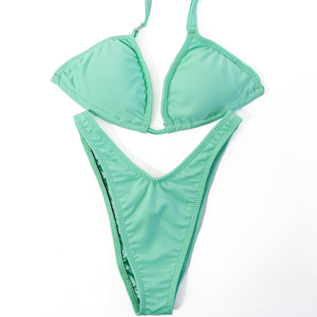 QS ST: Matte Mint Posing Practice Suit. Small/Standard Figure Cut.  Angel Competition BikinisThe best NPC Competition Suits for the Bikini Division, Fit Model Division Suits, and bodybuilding suits.