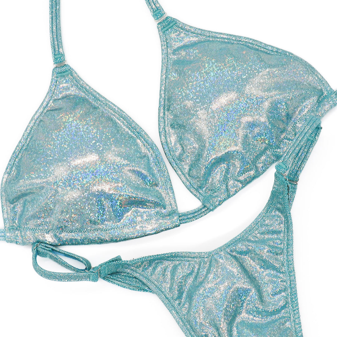 Hologram Aqua Jade Fit Model Competition Suit