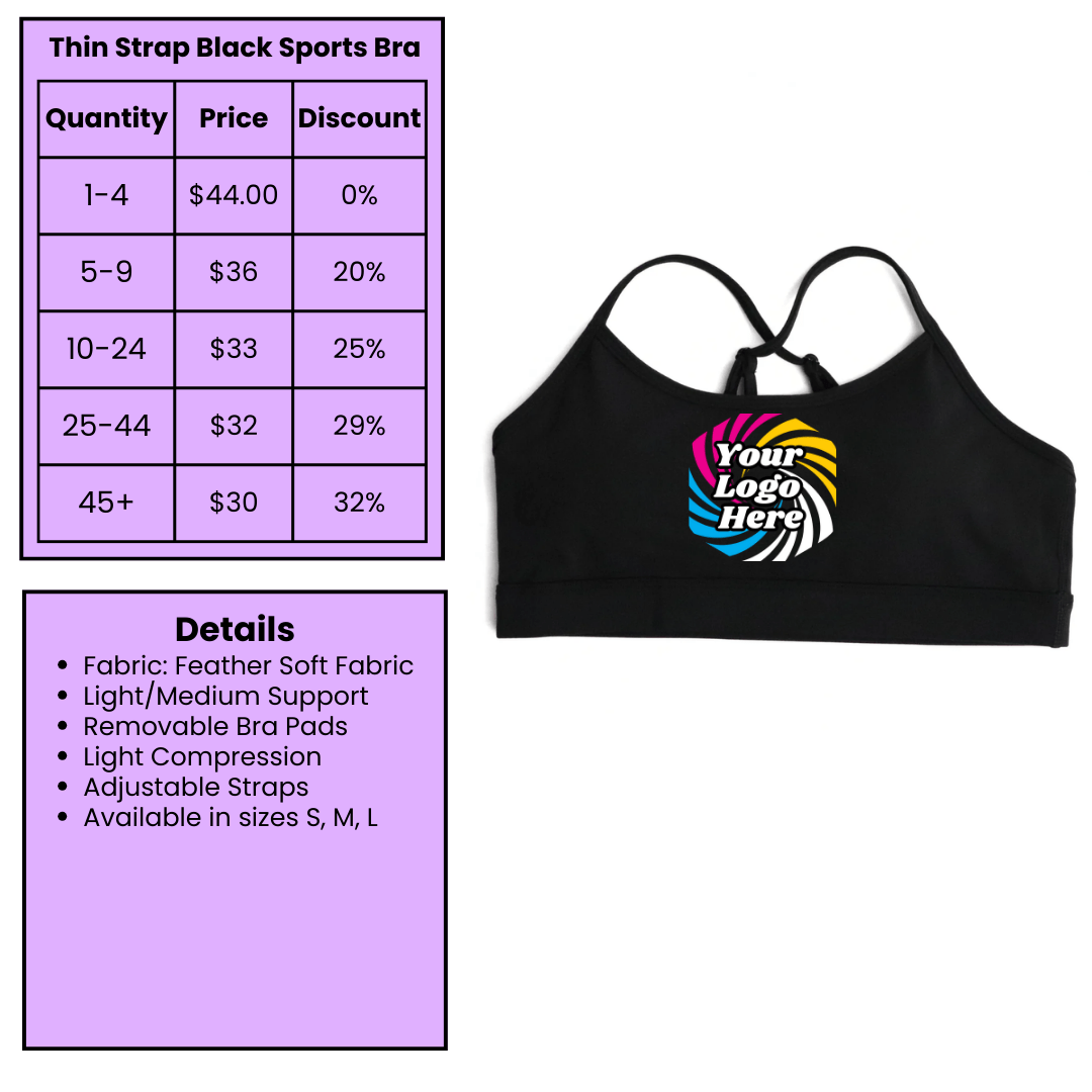 Black Sports Bra with thin straps for NPC Fit Model Competition Suit and custom bodybuilding competition suits in black color