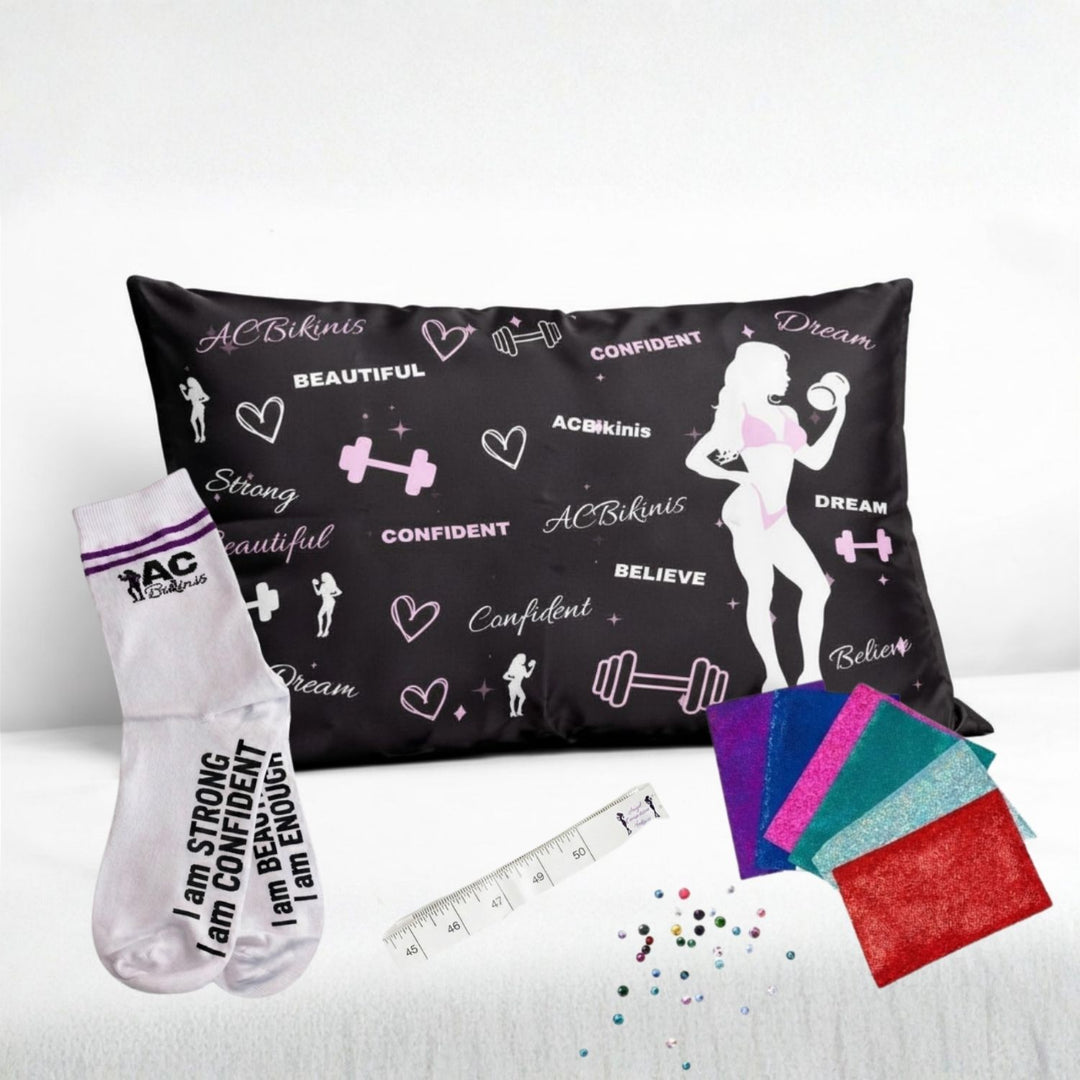 Pillowcase & Socks Bundle  Angel Competition BikinisThe best NPC Competition Suits for the Bikini Division, Fit Model Division Suits, and bodybuilding suits.