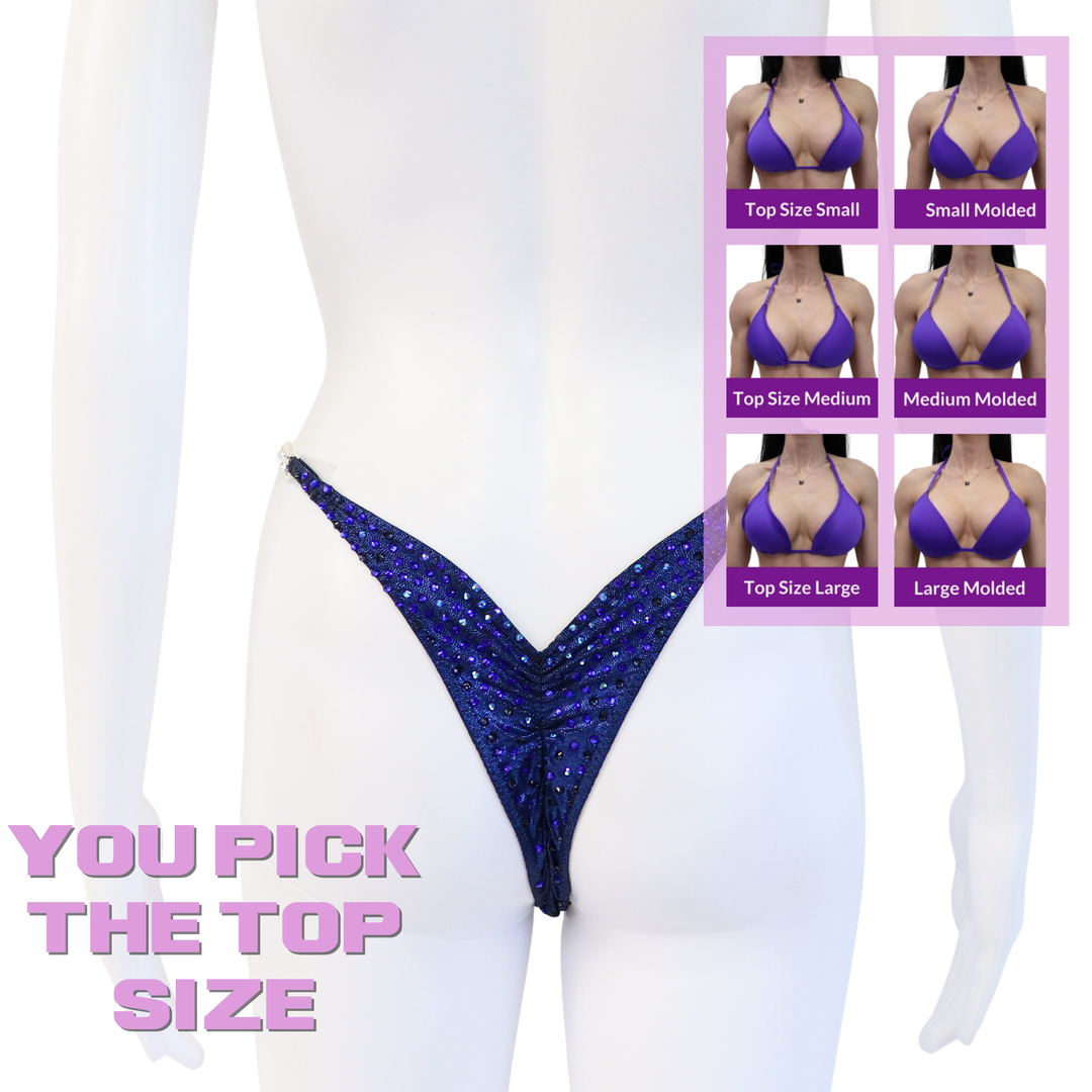 QS SZ: Navy Night Nova. Pro with Modest Rise.  Angel Competition BikinisThe best NPC Competition Suits for the Bikini Division, Fit Model Division Suits, and bodybuilding suits.