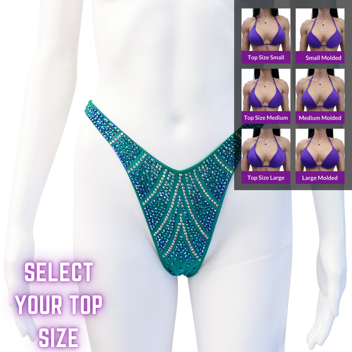 QS SZ: Crystal Spark. Hologram Electric Green. Standard Figure.  Angel Competition BikinisThe best NPC Competition Suits for the Bikini Division, Fit Model Division Suits, and bodybuilding suits.