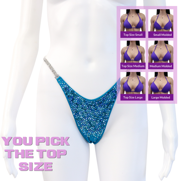 QS SZ: Crystal Radiance. Hologram Turquoise. Micro with Petite Rise.  Angel Competition BikinisThe best NPC Competition Suits for the Bikini Division, Fit Model Division Suits, and bodybuilding suits.