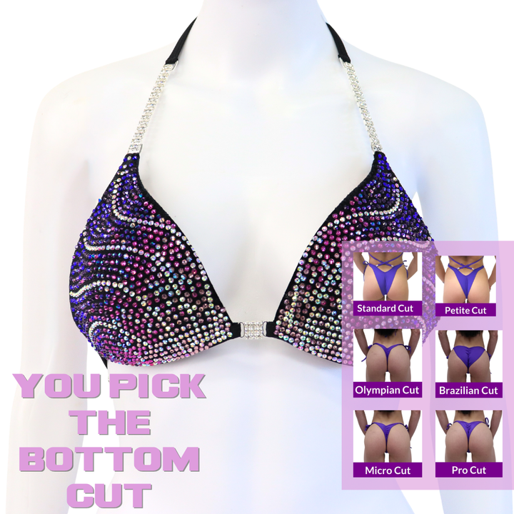 QS SZ: Camila's Dark Magic Crystal Flare. Medium Molded  Angel Competition BikinisThe best NPC Competition Suits for the Bikini Division, Fit Model Division Suits, and bodybuilding suits.
