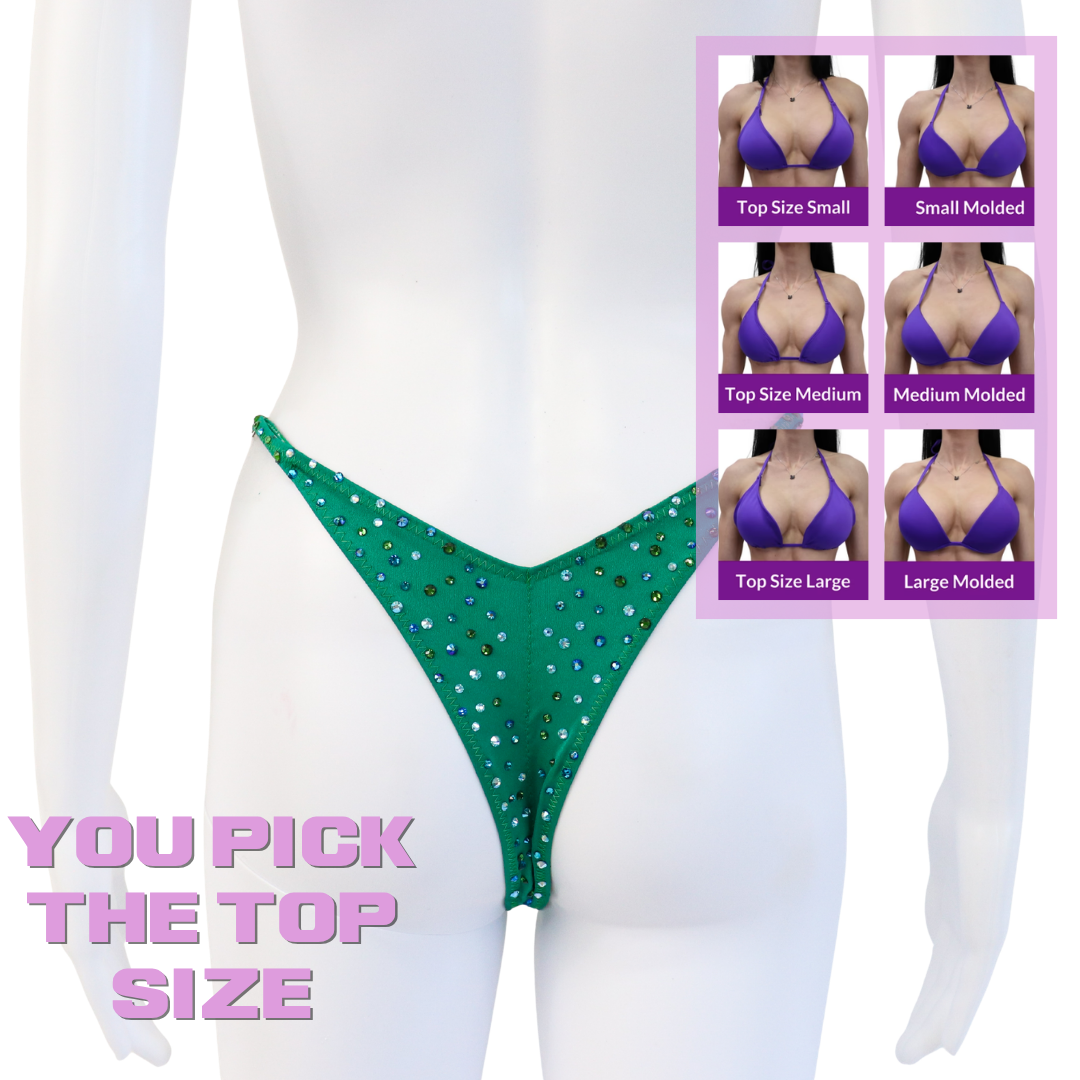 QS SZ: Crystal Radiance. Matte Green. Pro.  Angel Competition BikinisThe best NPC Competition Suits for the Bikini Division, Fit Model Division Suits, and bodybuilding suits.