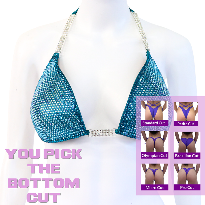 QS SZ: Crystal Nova 4 Color. Hologram Teal. Large Molded.  Angel Competition BikinisThe best NPC Competition Suits for the Bikini Division, Fit Model Division Suits, and bodybuilding suits.
