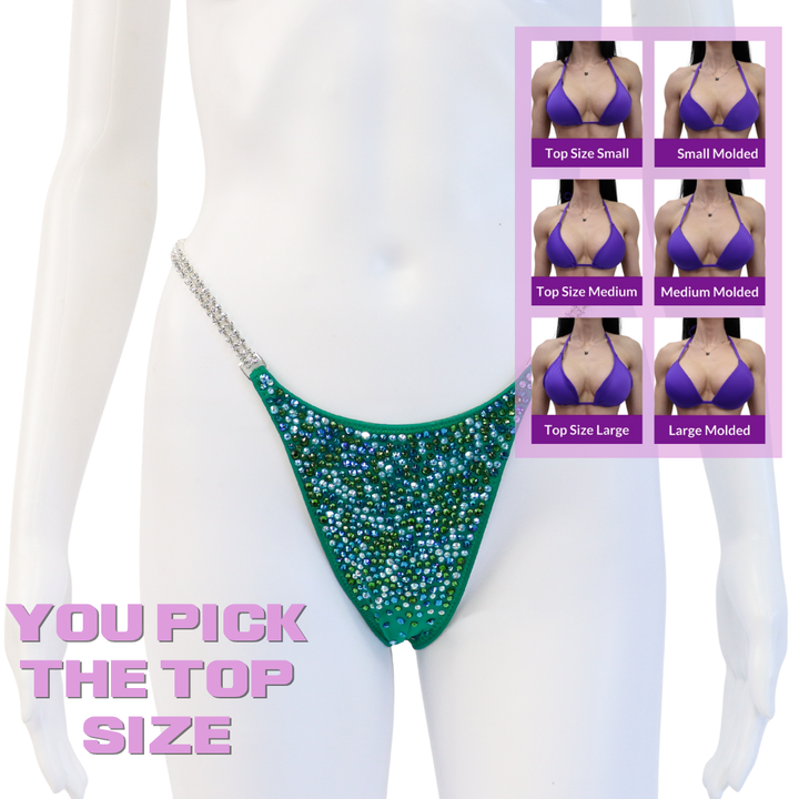 QS SZ: Crystal Radiance. Matte Green. Pro.  Angel Competition BikinisThe best NPC Competition Suits for the Bikini Division, Fit Model Division Suits, and bodybuilding suits.