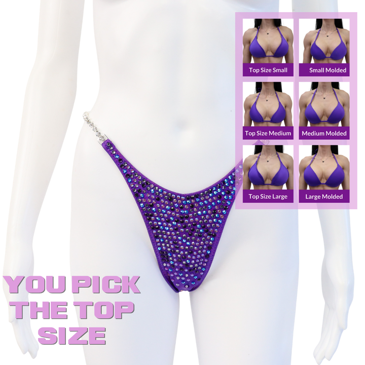 QS SZ: Diamond Pro Multi Color. Hologram Purple. Micro with Petite Rise.  Angel Competition BikinisThe best NPC Competition Suits for the Bikini Division, Fit Model Division Suits, and bodybuilding suits.