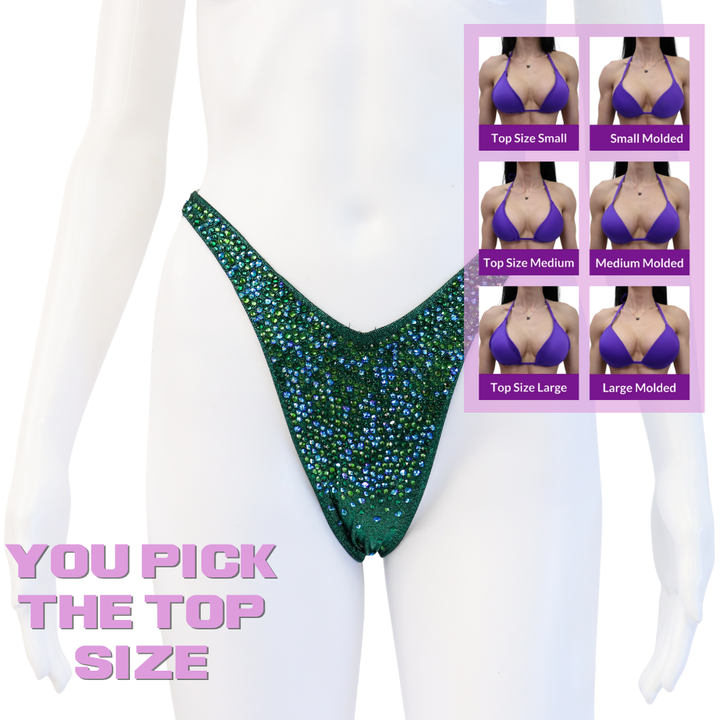 QS SZ: Kimber's Lucky Charm Radiance. Slim Figure with Petite Rise.  Angel Competition BikinisThe best NPC Competition Suits for the Bikini Division, Fit Model Division Suits, and bodybuilding suits.