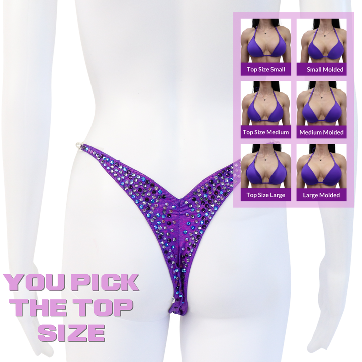 QS SZ: Diamond Pro Multi Color. Hologram Purple. Micro with Petite Rise.  Angel Competition BikinisThe best NPC Competition Suits for the Bikini Division, Fit Model Division Suits, and bodybuilding suits.