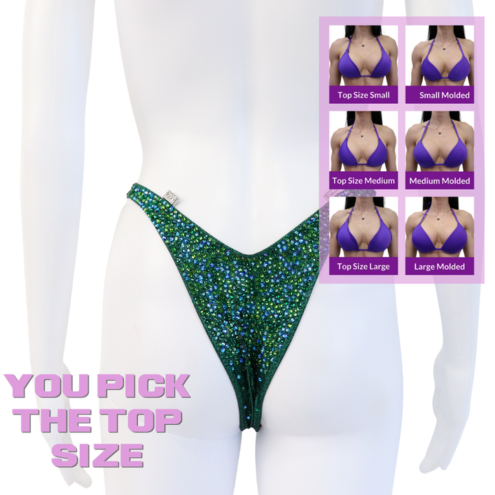 QS SZ: Kimber's Lucky Charm Radiance. Slim Figure with Petite Rise.  Angel Competition BikinisThe best NPC Competition Suits for the Bikini Division, Fit Model Division Suits, and bodybuilding suits.
