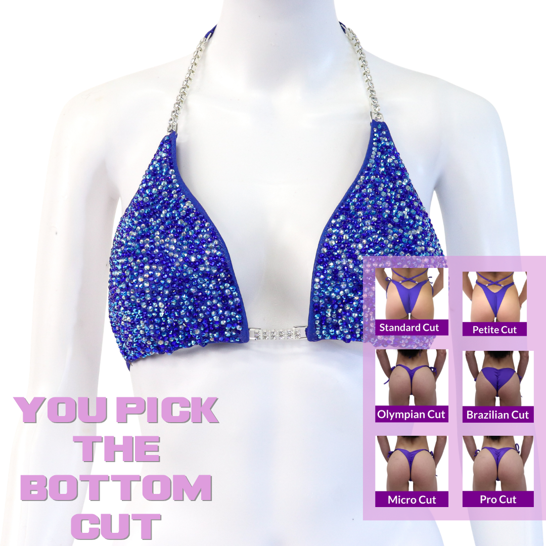 QS SZ: Crystal Radiance. Hologram Electric Purple. Large.  Angel Competition BikinisThe best NPC Competition Suits for the Bikini Division, Fit Model Division Suits, and bodybuilding suits.
