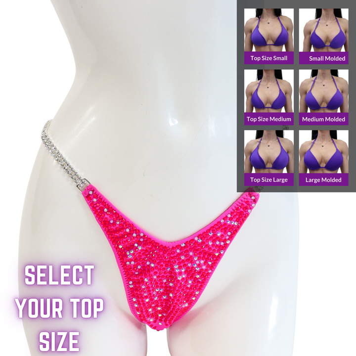QS SZ: Barbie Pink Pro. Select Your Top/Wellness Pro with Modest Rise.  Angel Competition BikinisThe best NPC Competition Suits for the Bikini Division, Fit Model Division Suits, and bodybuilding suits.