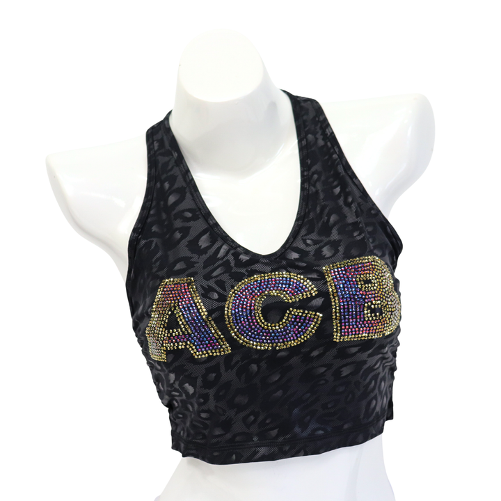 QS CL: Crystalized Black Cheetah Sports Bra- Small  Angel Competition BikinisThe best NPC Competition Suits for the Bikini Division, Fit Model Division Suits, and bodybuilding suits.