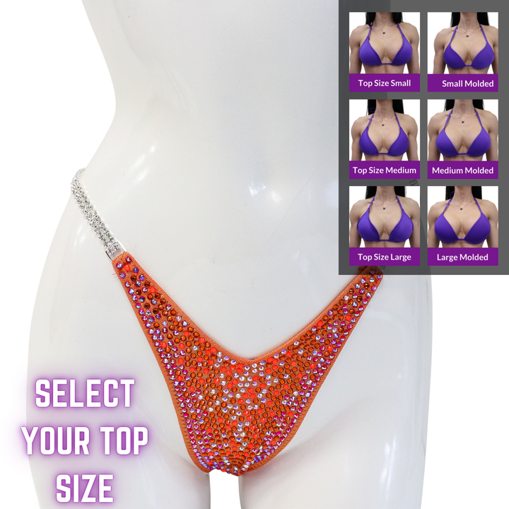 QS SZ: Orange Neon Nova. Select Your Top/Wellness Pro, Modest Rise.  Angel Competition BikinisThe best NPC Competition Suits for the Bikini Division, Fit Model Division Suits, and bodybuilding suits.