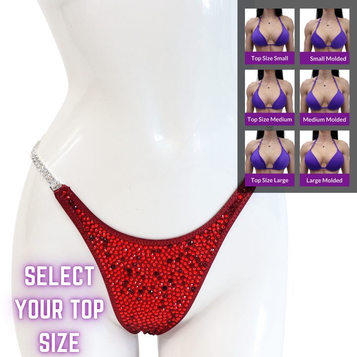 QS SZ: Crystal Radiance. Hologram Maroon. Select Your Top/Pro.  Angel Competition BikinisThe best NPC Competition Suits for the Bikini Division, Fit Model Division Suits, and bodybuilding suits.