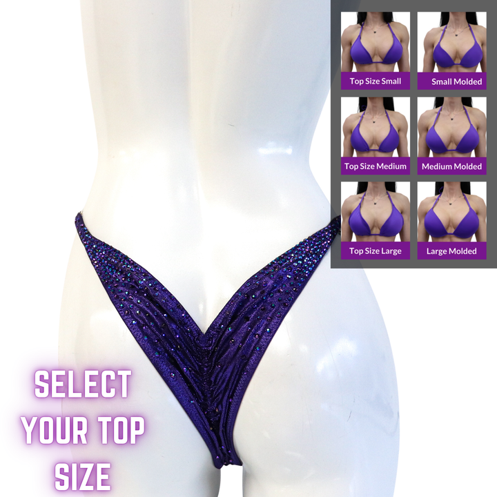 QS SZ: Angel Rain. Hologram Eggplant. Select Your Top/Brazilian, Modest Rise.  Angel Competition BikinisThe best NPC Competition Suits for the Bikini Division, Fit Model Division Suits, and bodybuilding suits.