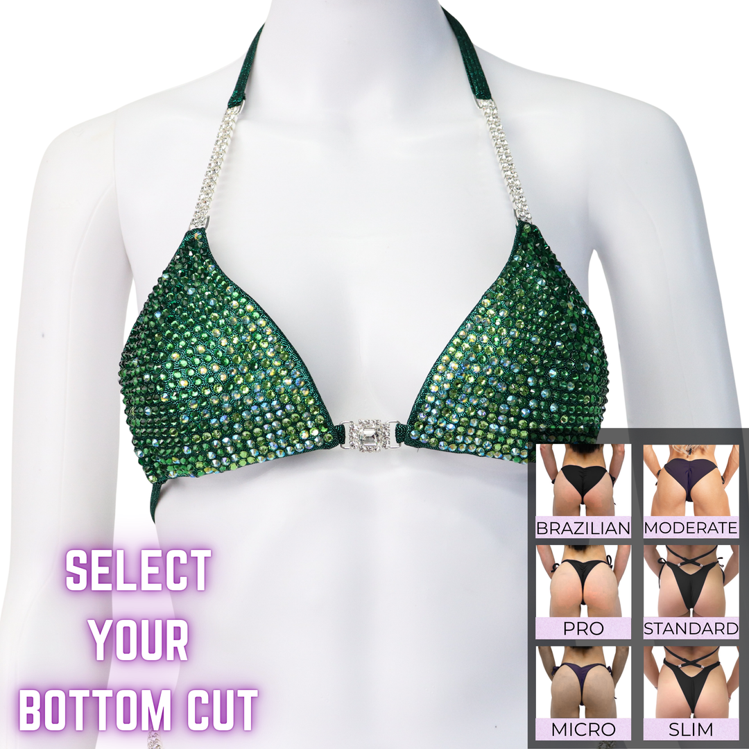 QS SZ: Green Diamond Cascade. Small/Select Your Bottom.  Angel Competition BikinisThe best NPC Competition Suits for the Bikini Division, Fit Model Division Suits, and bodybuilding suits.