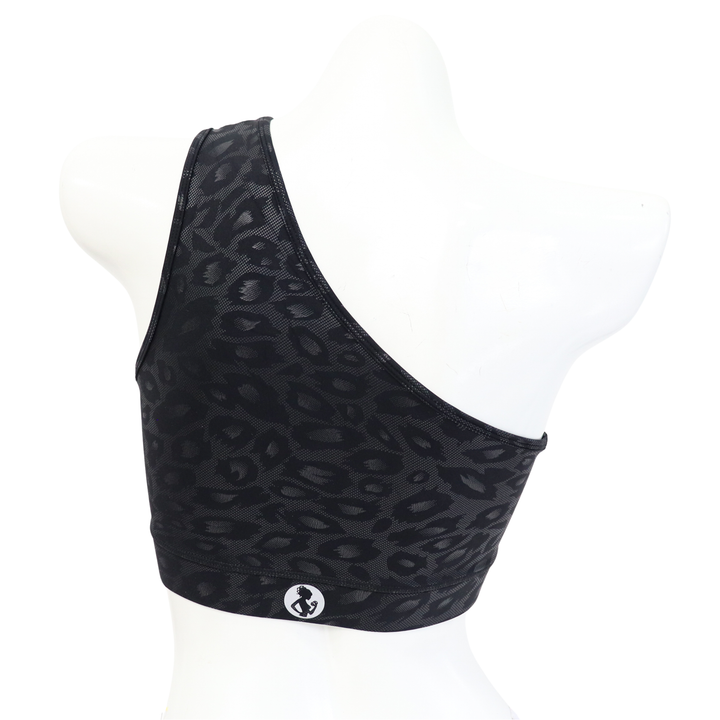 QS CL: Crystalized Black Cheetah One Shoulder Sports Bra- Medium  Angel Competition BikinisThe best NPC Competition Suits for the Bikini Division, Fit Model Division Suits, and bodybuilding suits.