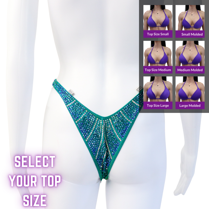 QS SZ: Crystal Spark. Hologram Electric Green. Standard Figure.  Angel Competition BikinisThe best NPC Competition Suits for the Bikini Division, Fit Model Division Suits, and bodybuilding suits.