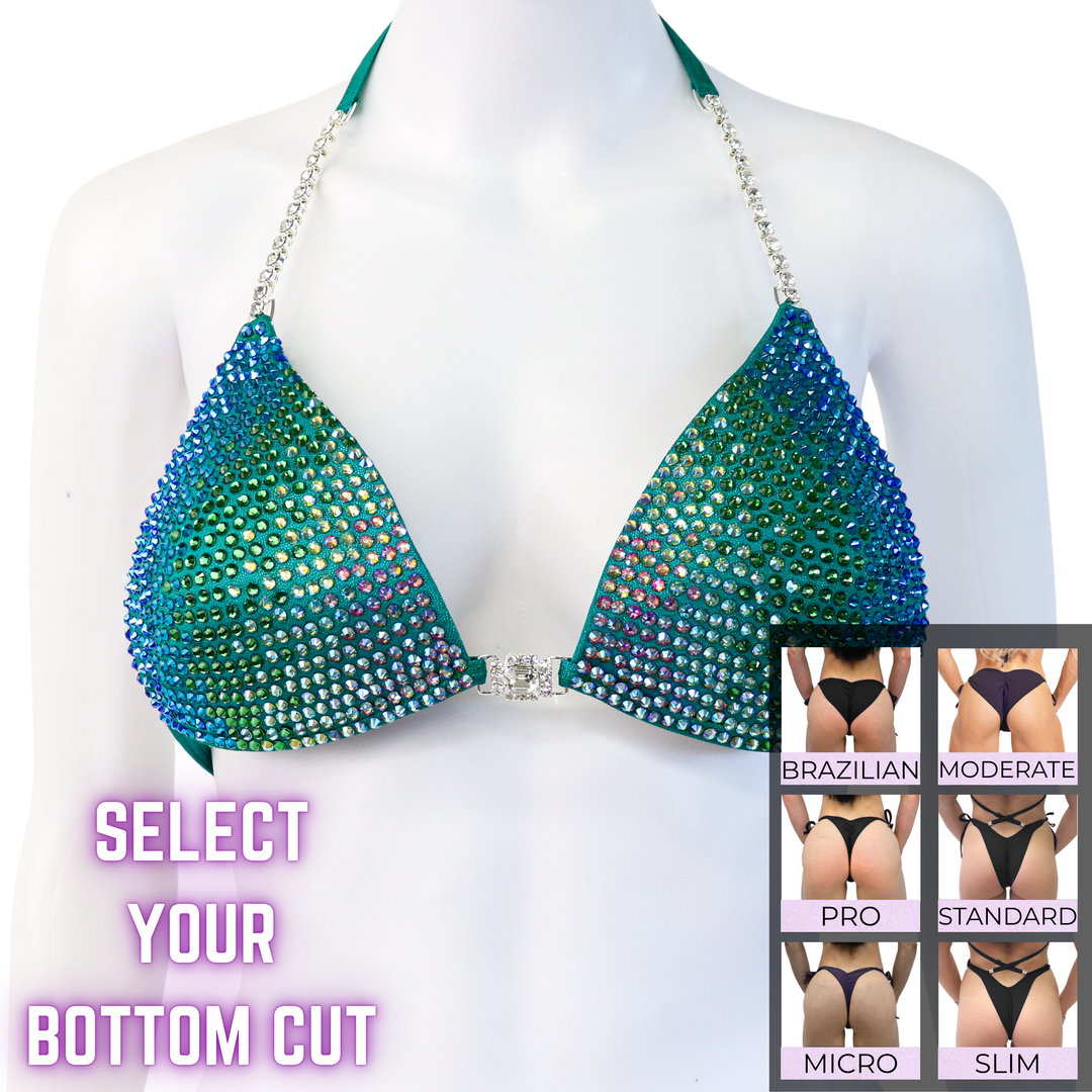 QS SZ: Diamond Cascade 5 Color. Medium Molded.  Angel Competition BikinisThe best NPC Competition Suits for the Bikini Division, Fit Model Division Suits, and bodybuilding suits.