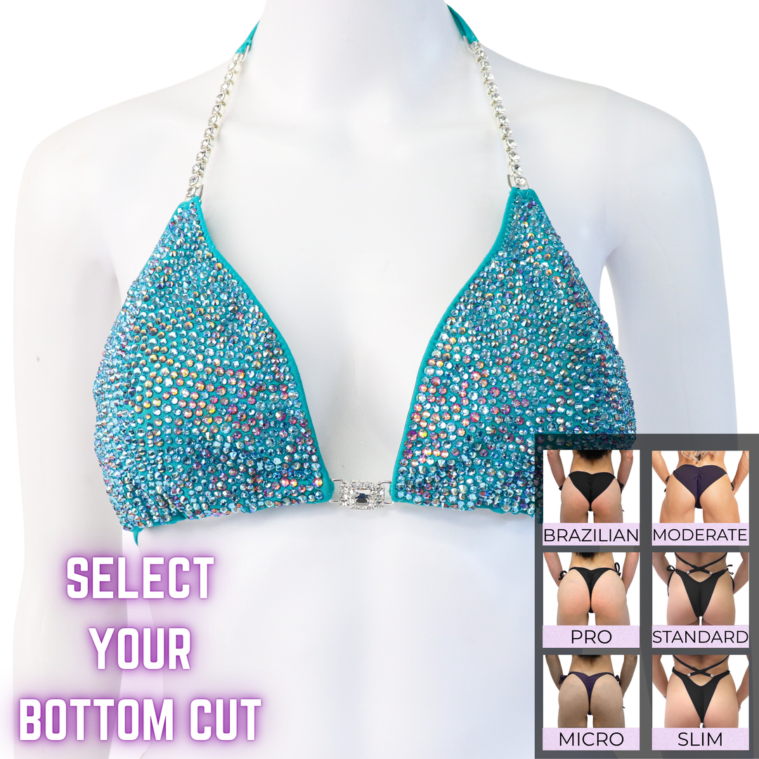 QS SZ: Aqua Rainbow Radiance. Large.  Angel Competition BikinisThe best NPC Competition Suits for the Bikini Division, Fit Model Division Suits, and bodybuilding suits.