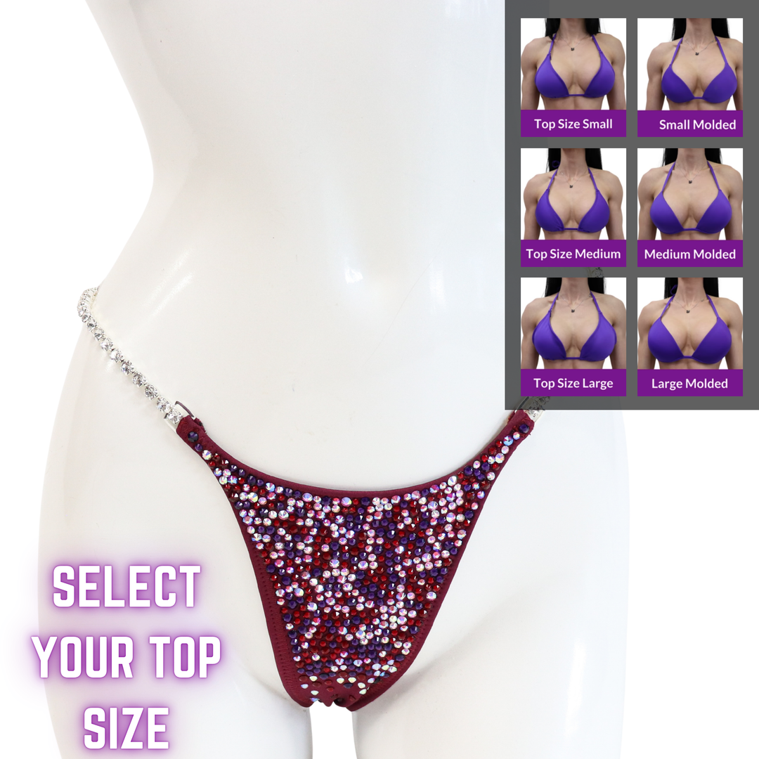 QS SZ: Crystal Radiance. Matte Maroon. Select Your Top/Micro.  Angel Competition BikinisThe best NPC Competition Suits for the Bikini Division, Fit Model Division Suits, and bodybuilding suits.