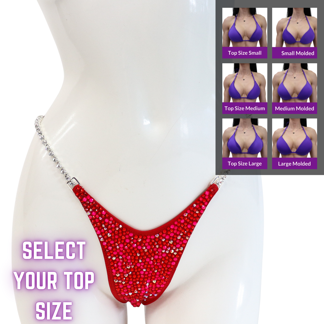 QS SZ: Rhoda's Neon Red Radiance. Select Your Top/Pro.  Angel Competition BikinisThe best NPC Competition Suits for the Bikini Division, Fit Model Division Suits, and bodybuilding suits.