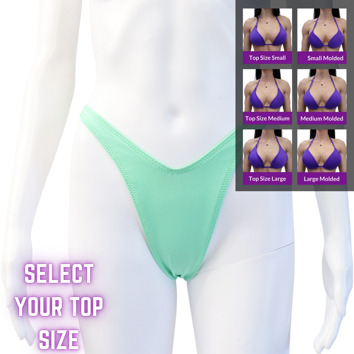 QS SZ: Matte Mint Posing Practice Suit. Standard Figure Cut.  Angel Competition BikinisThe best NPC Competition Suits for the Bikini Division, Fit Model Division Suits, and bodybuilding suits.