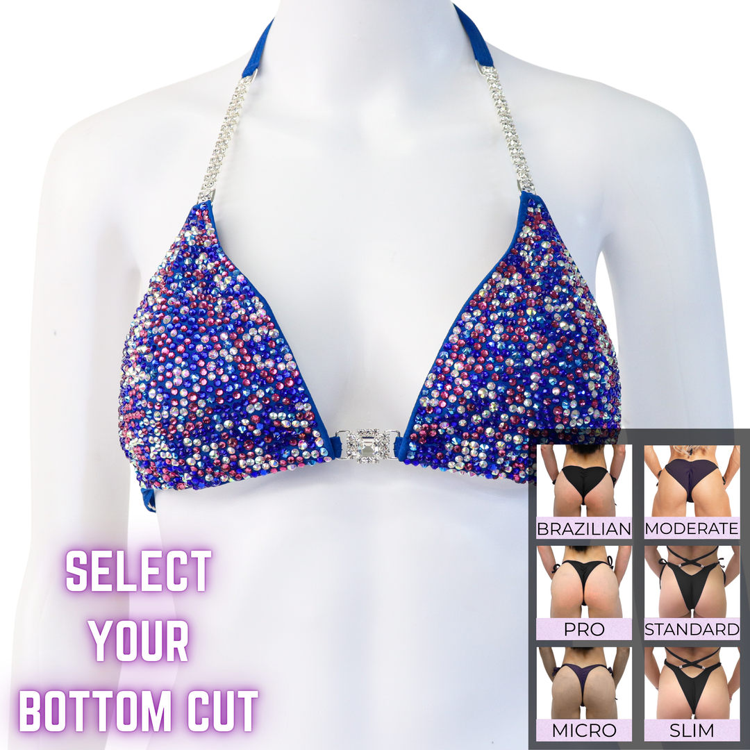 QS SZ: Electric Berry Ice Radiance. Medium.  Angel Competition BikinisThe best NPC Competition Suits for the Bikini Division, Fit Model Division Suits, and bodybuilding suits.
