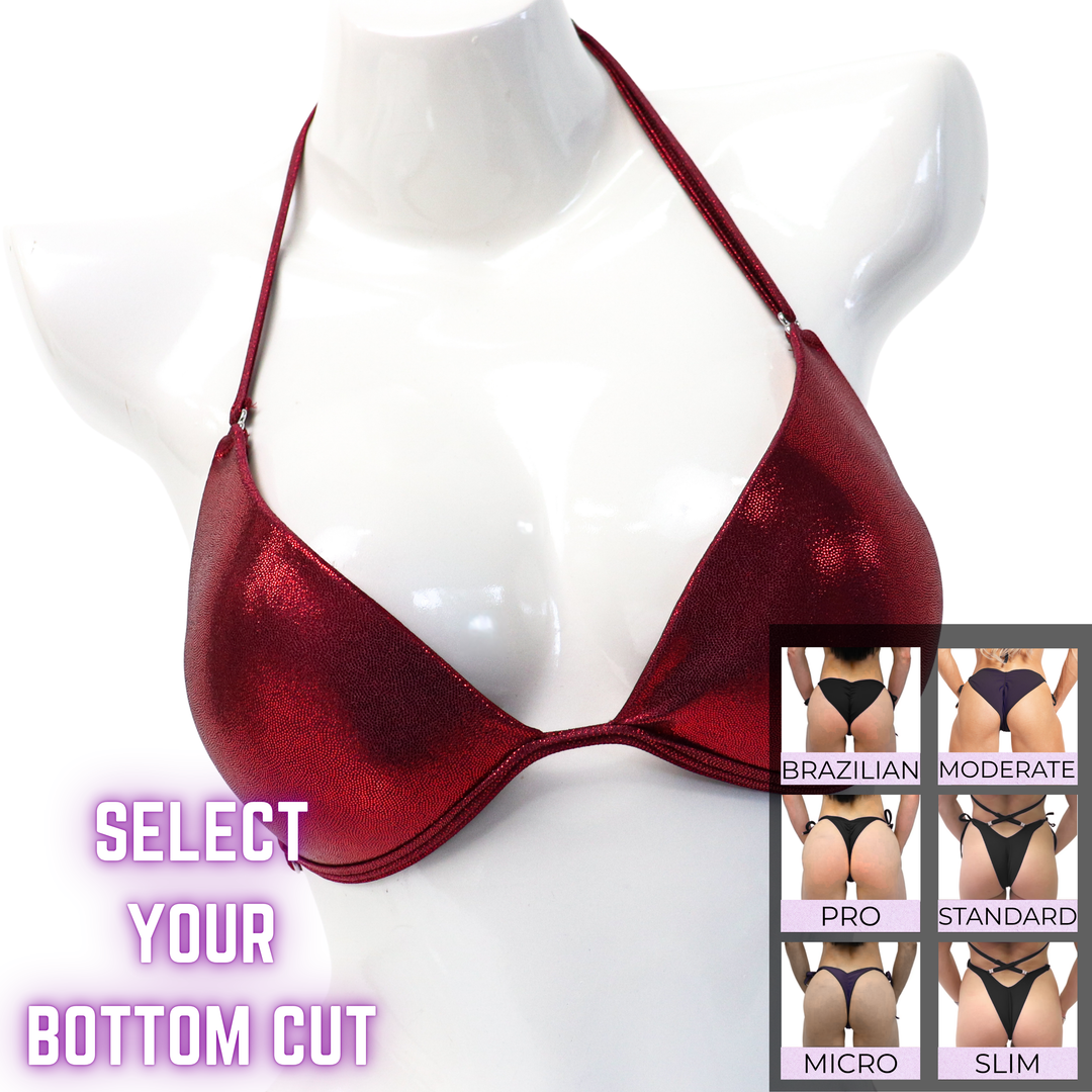QS SZ: Hologram Maroon Fit Model Suit. Medium Molded/Select Your Bottom.  Angel Competition BikinisThe best NPC Competition Suits for the Bikini Division, Fit Model Division Suits, and bodybuilding suits.