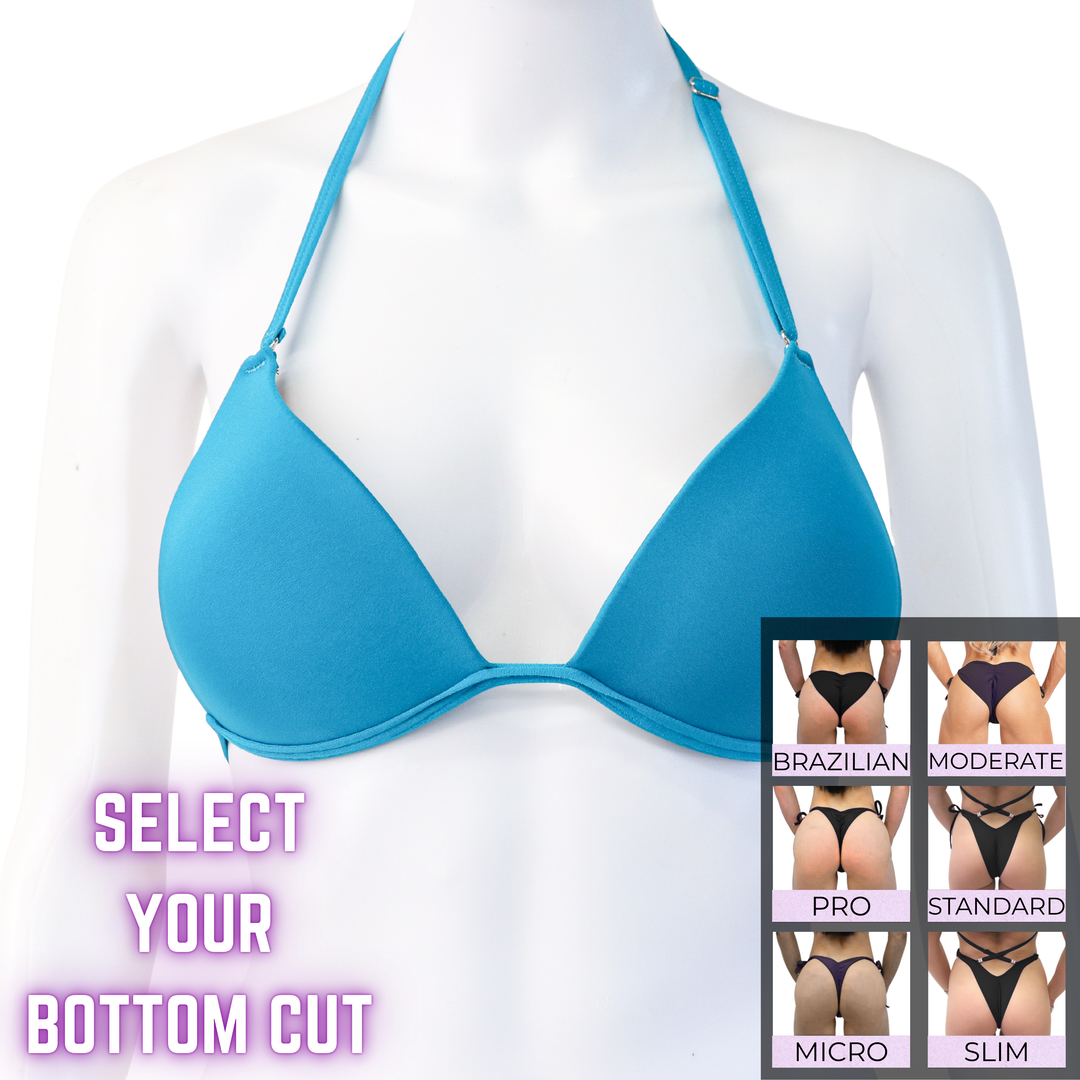 QS SZ: Matte Turquoise Posing Practice Suit. Medium Molded.  Angel Competition BikinisThe best NPC Competition Suits for the Bikini Division, Fit Model Division Suits, and bodybuilding suits.
