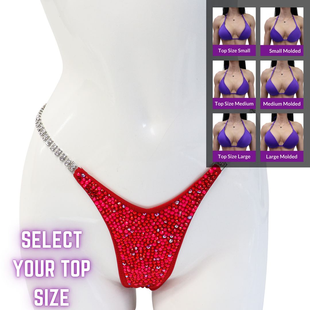 QS SZ: Rhoda's Neon Red Radiance. Select Your Top/Wellness Micro.  Angel Competition BikinisThe best NPC Competition Suits for the Bikini Division, Fit Model Division Suits, and bodybuilding suits.