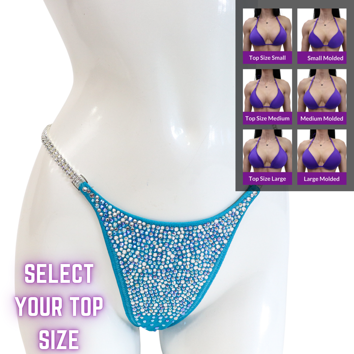 QS SZ: Ice Queen Turquoise Radiance. Select Your Top/Brazilian with Modest Rise.  Angel Competition BikinisThe best NPC Competition Suits for the Bikini Division, Fit Model Division Suits, and bodybuilding suits.