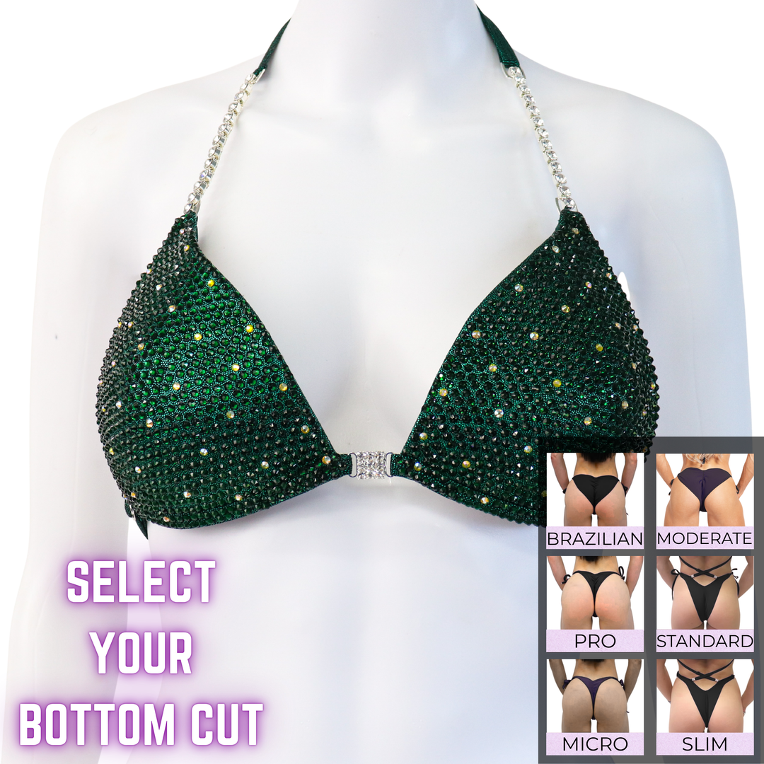 QS SZ: Angel Shimmer. Hologram Emerald. Medium Molded.  Angel Competition BikinisThe best NPC Competition Suits for the Bikini Division, Fit Model Division Suits, and bodybuilding suits.