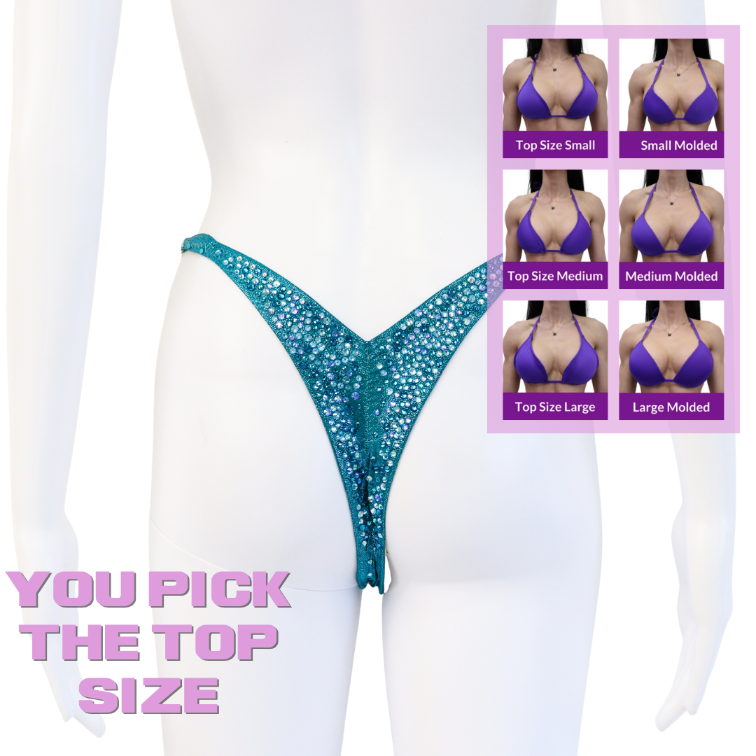 QS SZ: Ultramarine Radiance. Pro with Modest Rise.  Angel Competition BikinisThe best NPC Competition Suits for the Bikini Division, Fit Model Division Suits, and bodybuilding suits.