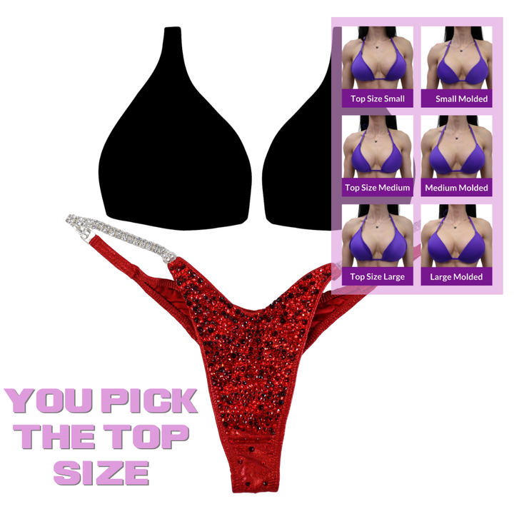 QS SZ: Lawna's Red Radiance. Hologram Red. Micro with Petite Rise.  Angel Competition BikinisThe best NPC Competition Suits for the Bikini Division, Fit Model Division Suits, and bodybuilding suits.