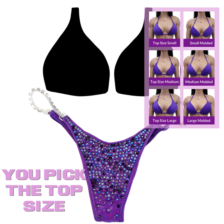 QS SZ: Diamond Pro Multi Color. Hologram Purple. Micro with Petite Rise.  Angel Competition BikinisThe best NPC Competition Suits for the Bikini Division, Fit Model Division Suits, and bodybuilding suits.