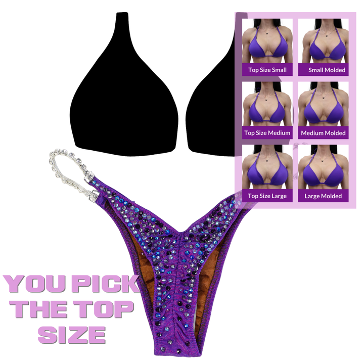 QS SZ: Diamond Pro Multi Color. Hologram Purple. Micro with Petite Rise.  Angel Competition BikinisThe best NPC Competition Suits for the Bikini Division, Fit Model Division Suits, and bodybuilding suits.