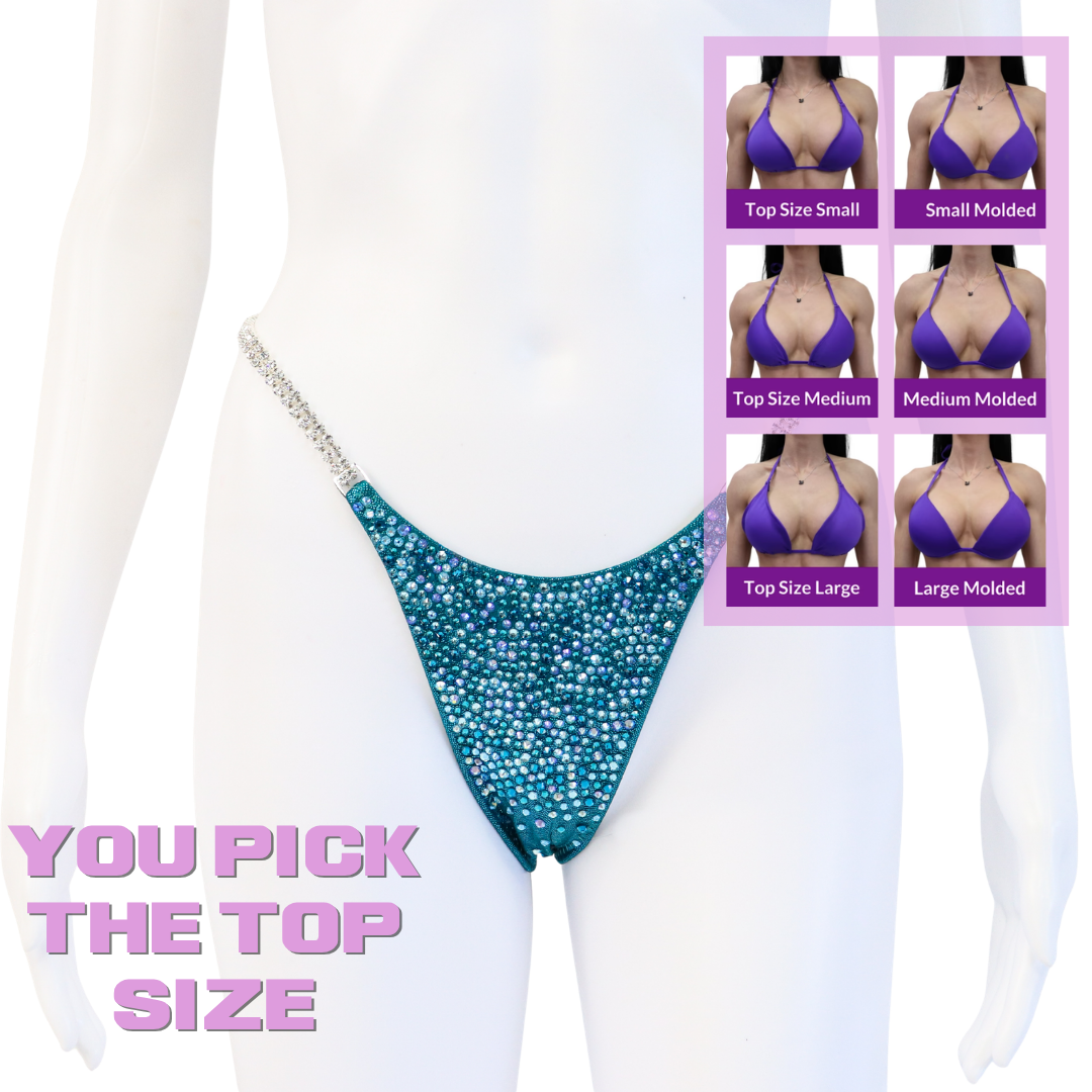 QS SZ: Ultramarine Radiance. Pro with Modest Rise.  Angel Competition BikinisThe best NPC Competition Suits for the Bikini Division, Fit Model Division Suits, and bodybuilding suits.