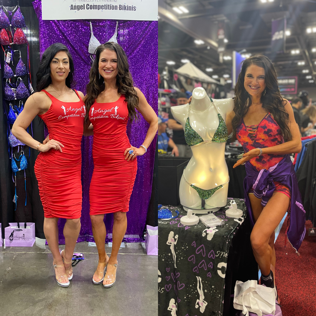 Savana Sharp and Karah Jones at the Angel Competition Bikinis booth at The Arnold Expo Bodybuilding expo