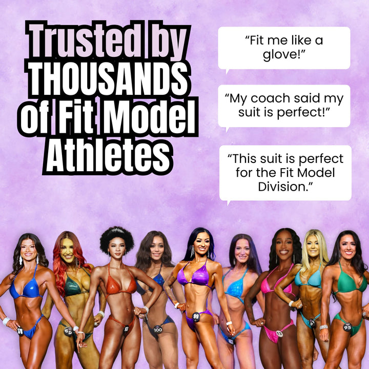 Shop the perfect NPC Fit Model competition suit designed to flatter your physique and meet all division requirements. Custom fit, stunning style, and stage-ready shine!
