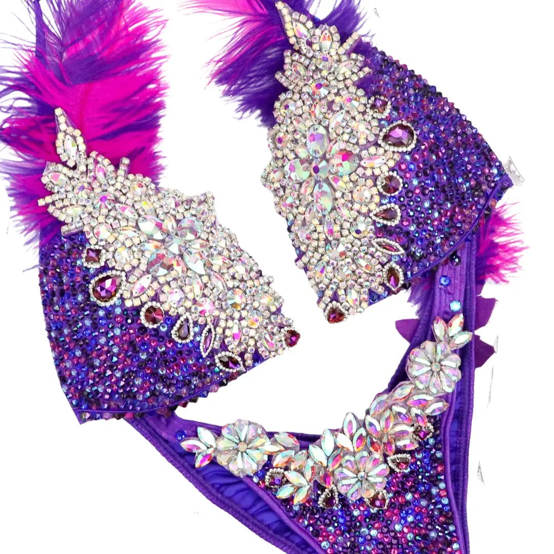 Gracie's Purple Pink Feathered Couture  Angel Competition BikinisNPC Competition Suits