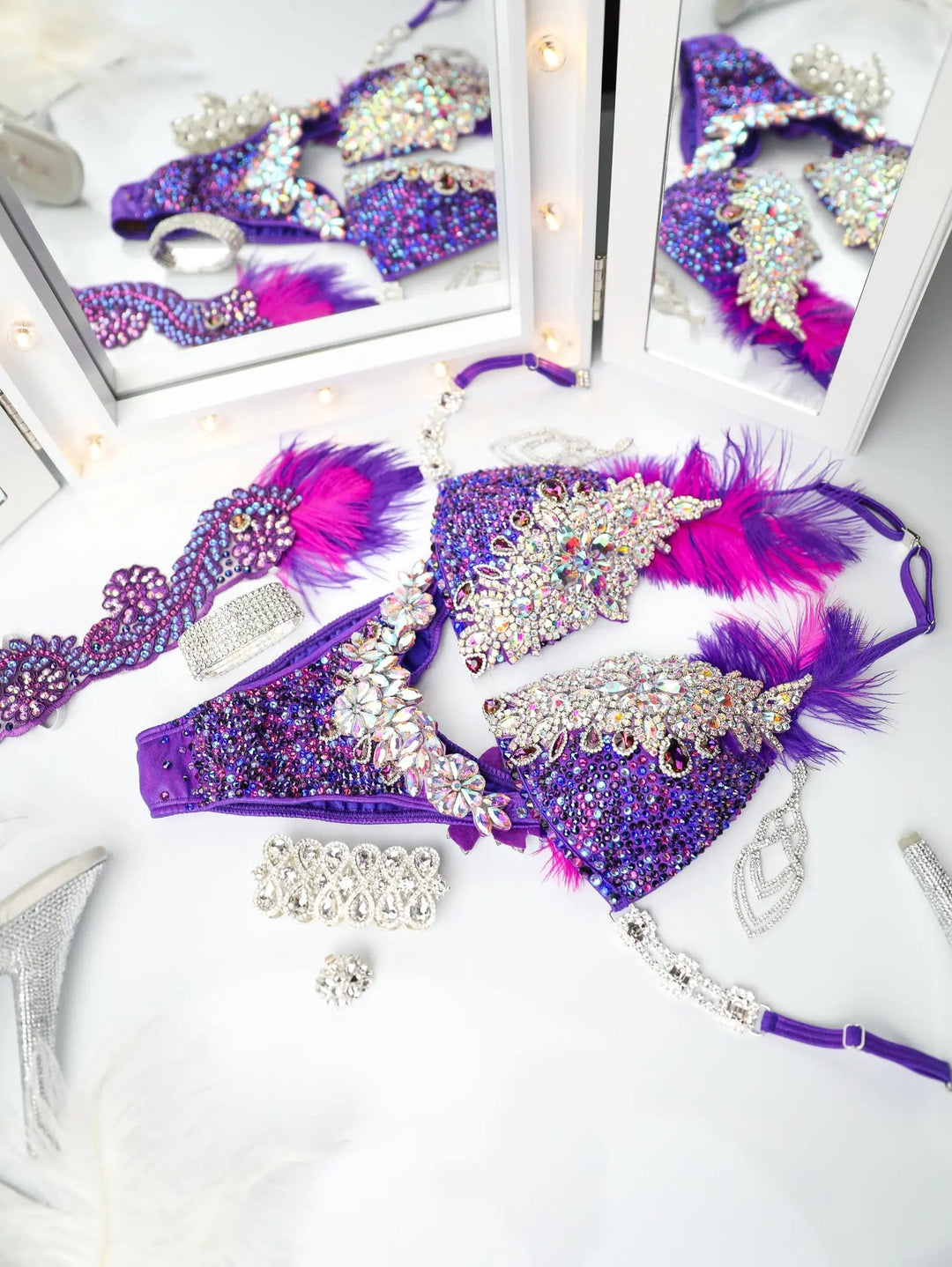 Gracie's Purple Pink Feathered Couture  Angel Competition BikinisNPC Competition Suits