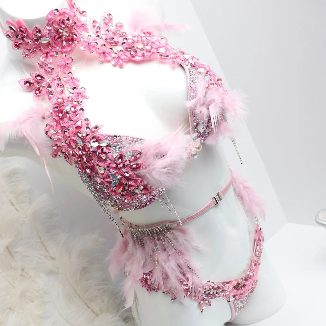 Light Pink Feathered Couture  Angel Competition BikinisNPC Competition Suits
