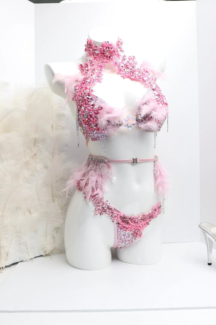 Light Pink Feathered Couture  Angel Competition BikinisNPC Competition Suits