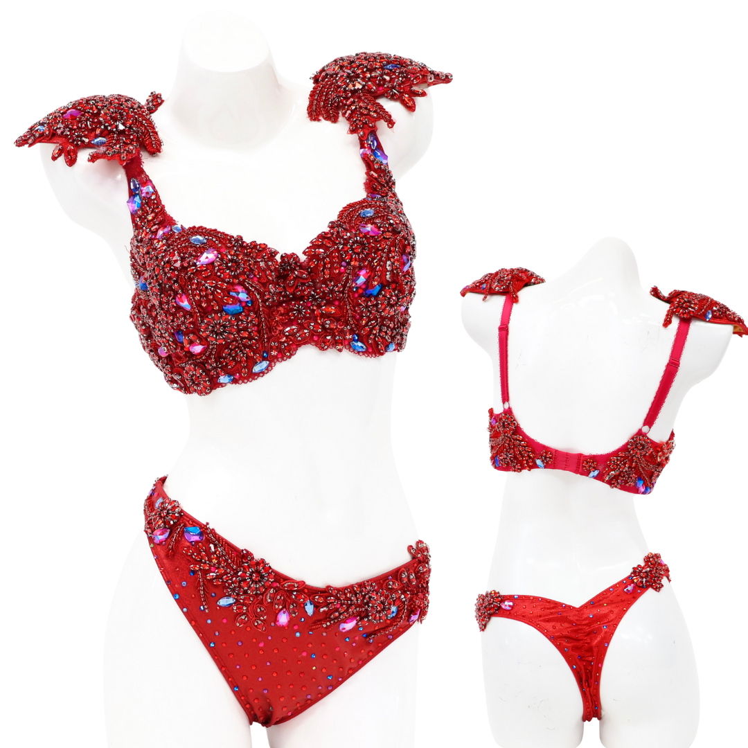 QS ST: Red Blaze Your Couture. Custom Large Bra Top/Pro with Lifestyle Rise.