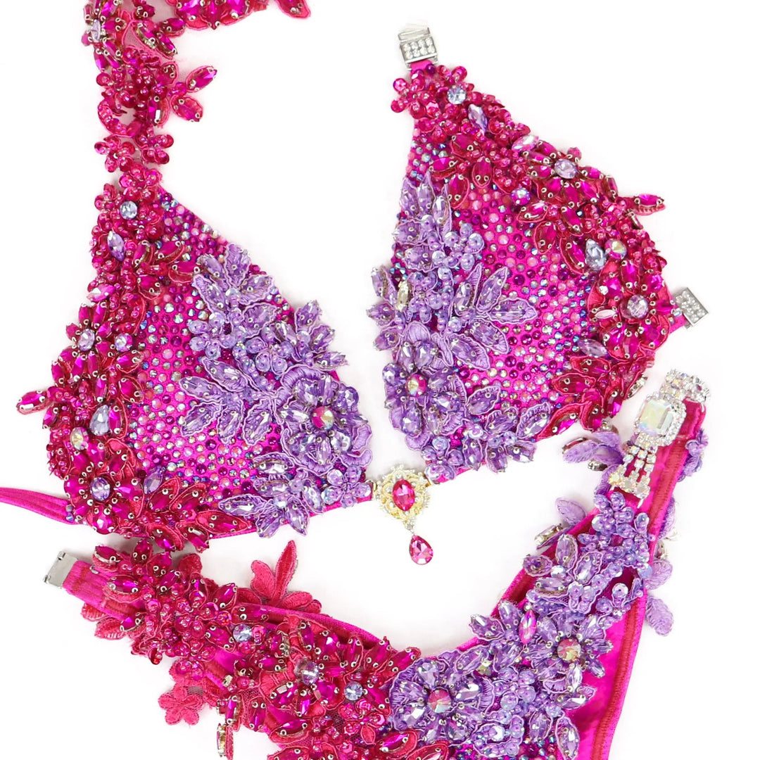 Pre Owned: Party Purple Couture. Medium Molded/Brazilian.  Angel Competition BikinisNPC Competition Suits